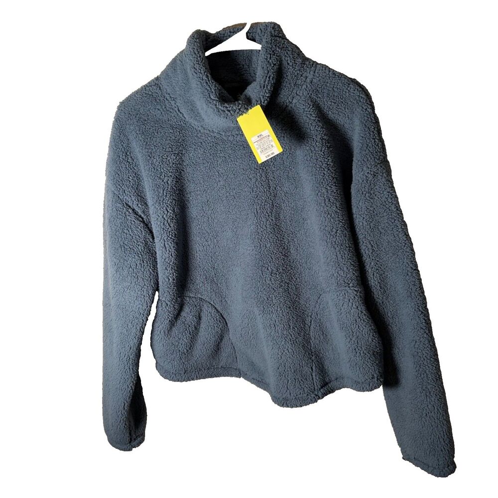 All In Motion Sweatshirt Women's XXL Blue Fleece Sherpa Cropped Pullover
